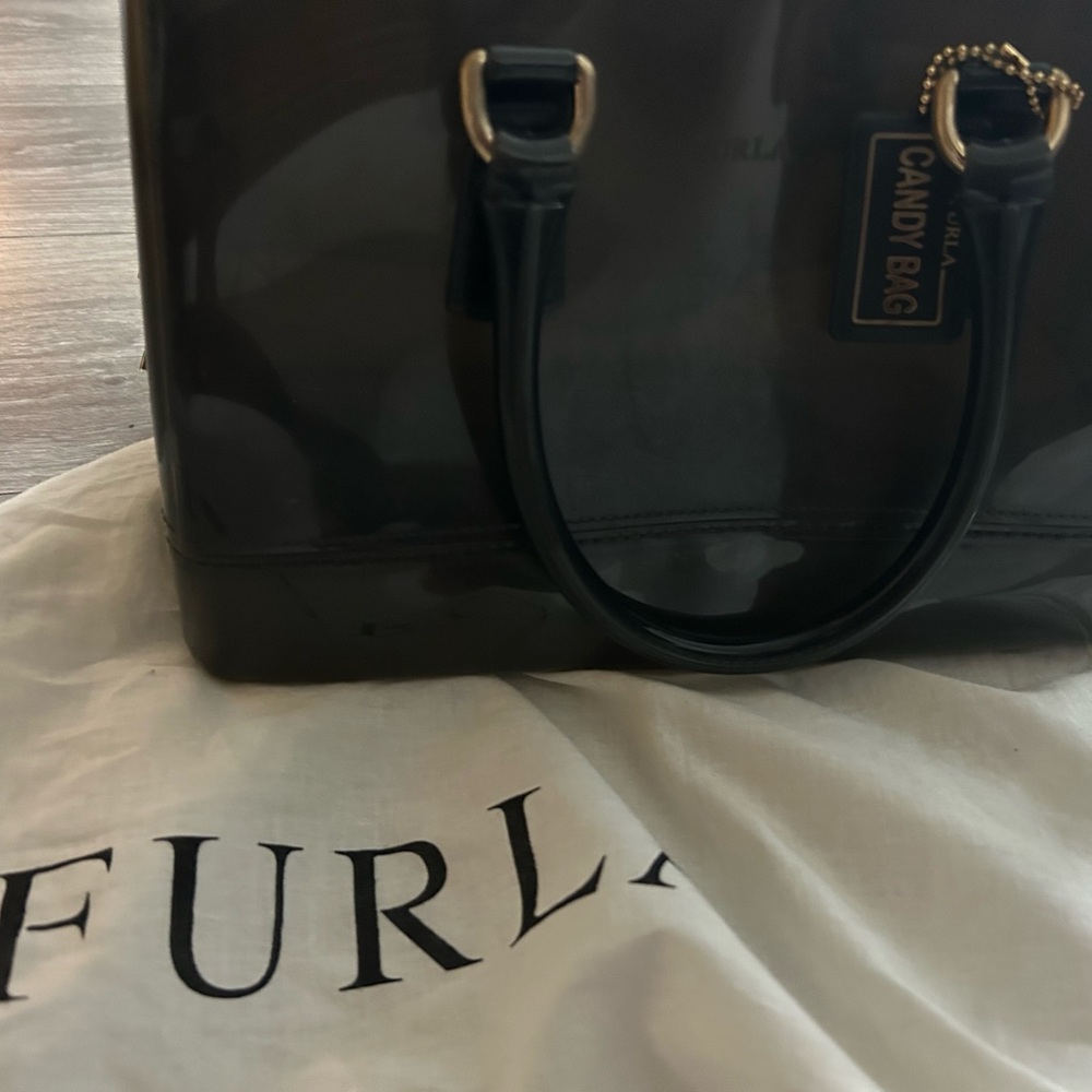 Furla Black Leather Tote with Gold Hardware